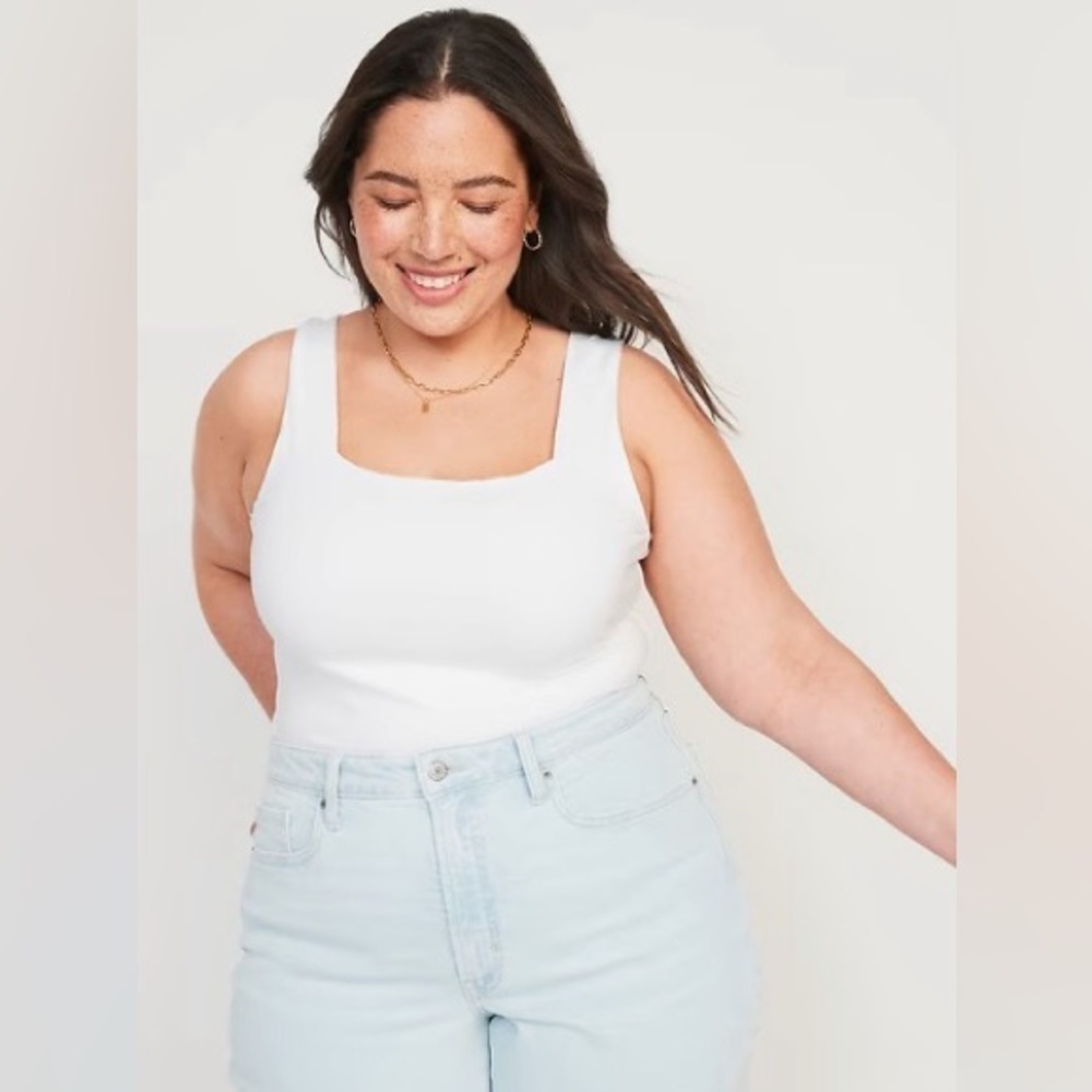 OLD NAVY Square Neck Tank Top Bodysuit in White Lilies Size Medium